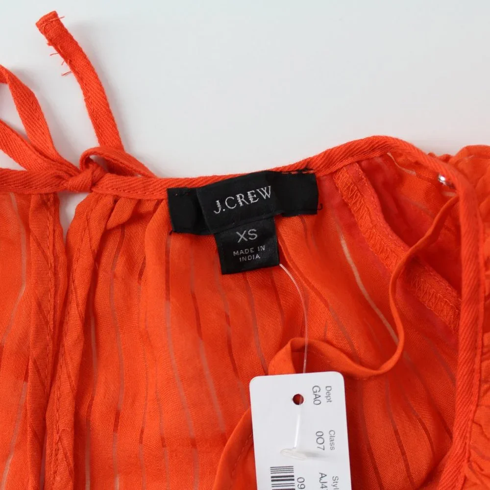 J.Crew lightweight semi sheer shadow stripe relax fit orange  top blouse XS New